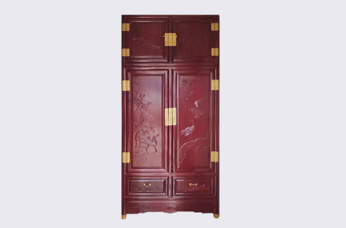 常德高端中式家居装修深红色纯实木衣柜